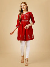 Red Embroidered Women Top-1050